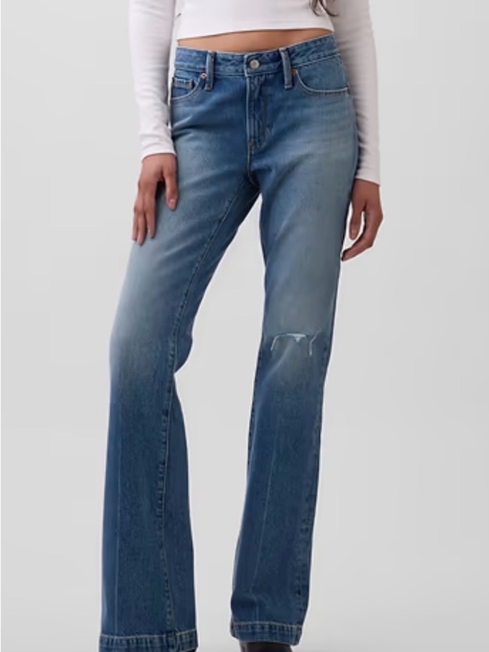 GAP Medium Blue Wide Leg Jeans with Knee Distress